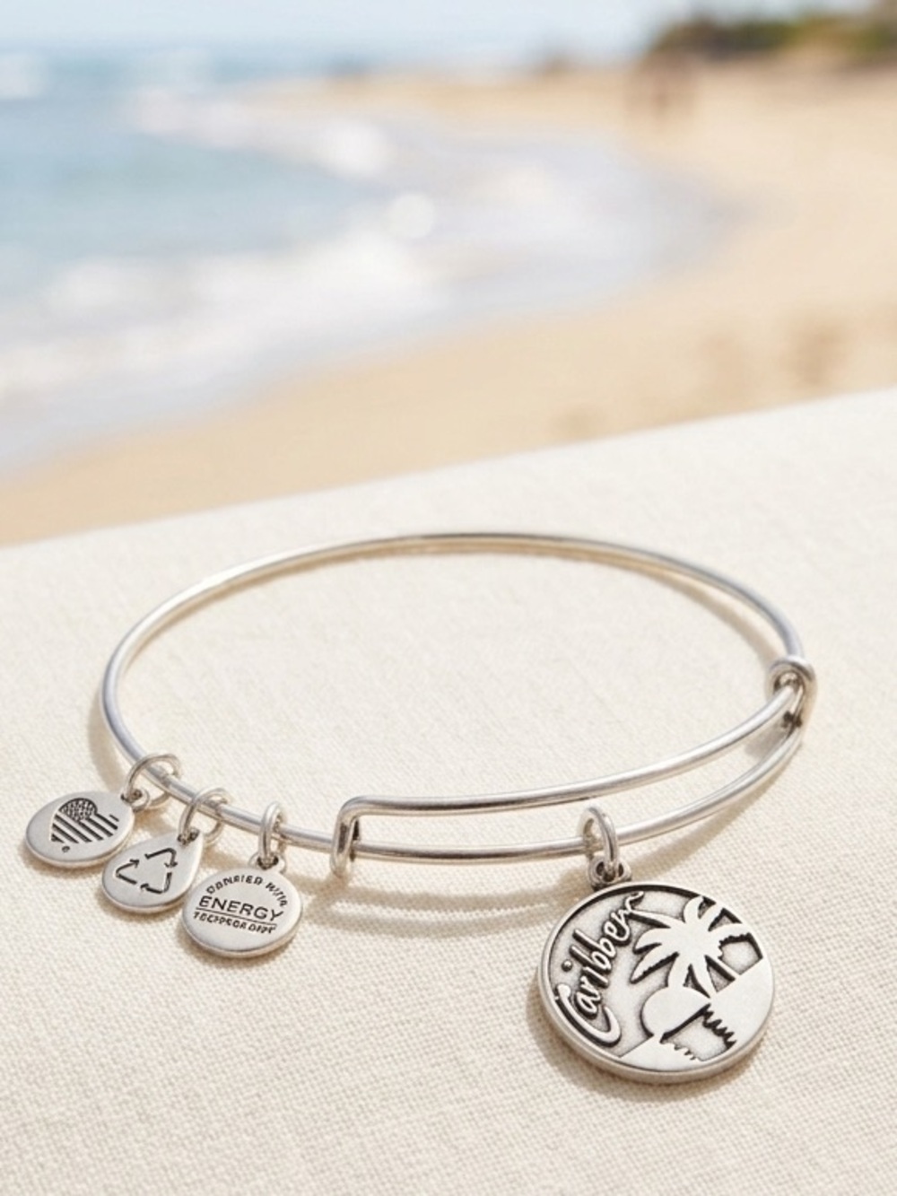 ALEX AND ANI Caribbean Palm Charm Silver-Tone Bangle